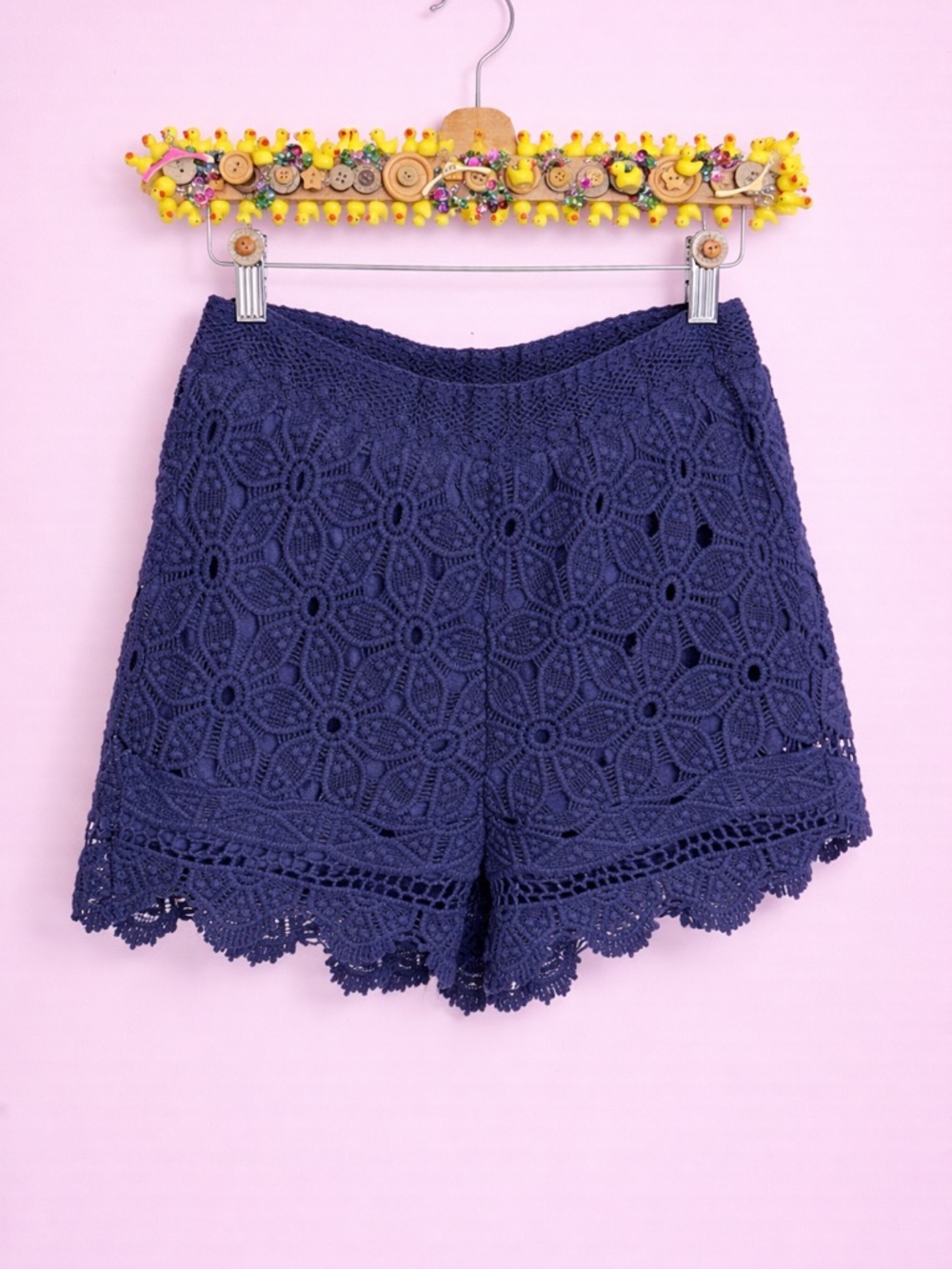 Alya Navy Crochet Lace High-Waist Shorts